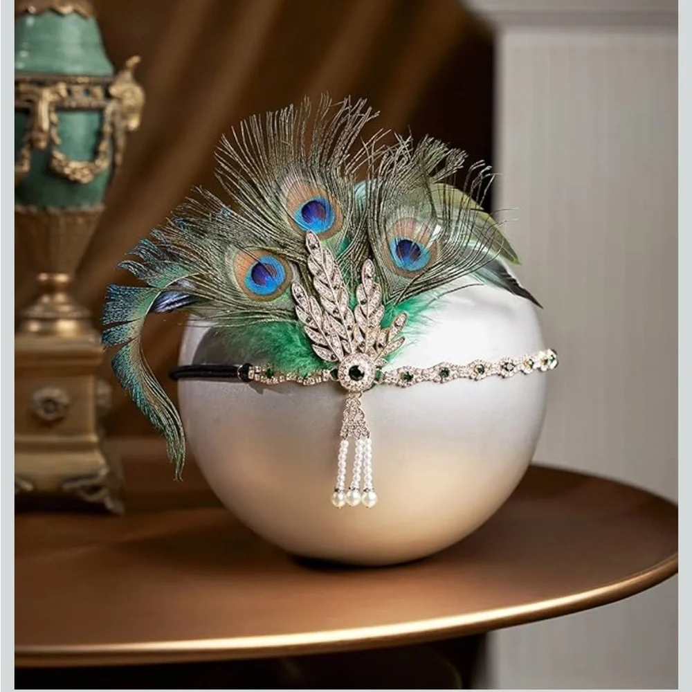 BABEYOND 1920s Flapper Feather Headband Roaring 20s Showgirl Gatsby Headpiece - Picture 2 of 6